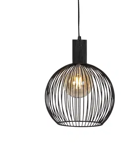 Zavesna svitidla Designová kulatá závěsná lampa černá 30 cm - Wire Dos