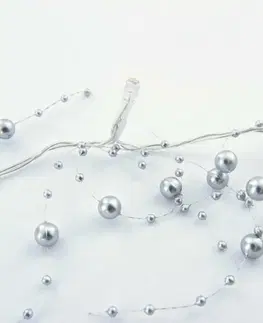 LED osvětlení na baterie DecoLED LED světelný řetěz na baterie - stříbrné perly, teple bílá, 10 diod, 1,3m