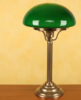 Stolní lampy Berliner Messinglampen Mosazná stolní lampa Hari, zelené stínidlo