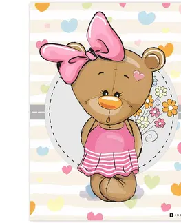 Obrazy do dětského pokoje Obraz medvídka s růžovou mašlí do dívčí pokoje