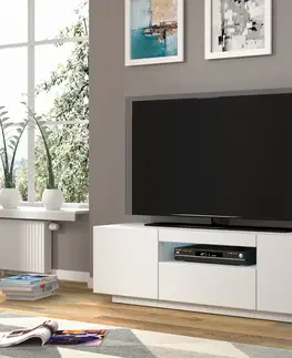 Televizní stolky Televizní stolek AURA 150 cm univerzální bílý mat