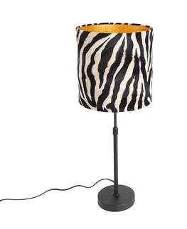 Stolni lampy Stolní lampa černý odstín zebra design 25 cm nastavitelný - Parte