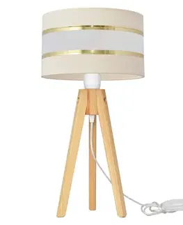 Lampy  Stolní lampa HELEN 1xE27/60W/230V krémová/zlatá/borovice 