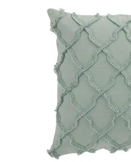 Dekorační polštáře Mintový bavlněný polštář s třásněmi Rhombuses  - 43*43 cm J-Line by Jolipa 3045
