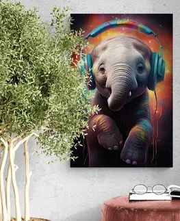Obrazy párty zvířata se sluchátky Obraz slon se sluchátky