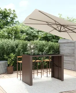 Zahradní stolky Barový stůl se skleněnou deskou hnědý 145x80x110 cm polyratan