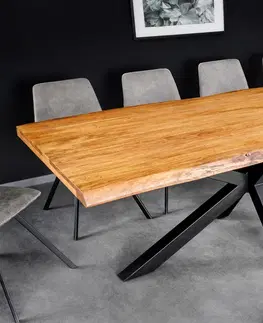 Designové a luxusní jídelní stoly Estila Masivní obdélníkový jídelní stůl Mammut s vrchní deskou z akáciového dřeva v přírodní medové hnědé barvě 200 cm