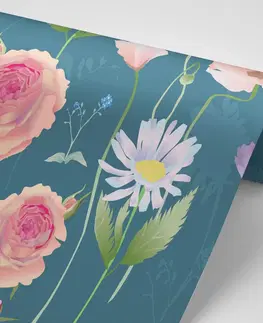 Samolepící tapety Samolepící tapeta romantické květiny na modrém pozadí