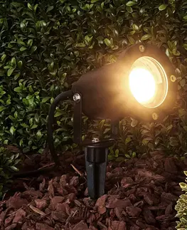 Zemní svítidlo s bodcem Lindby Černý venkovní reflektor Tessa s kolíkem