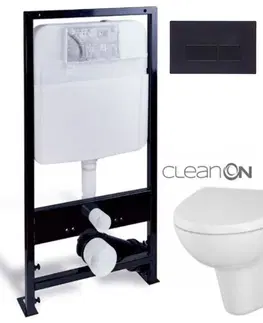 WC sedátka PRIM předstěnový instalační systém s černým tlačítkem  20/0044 + WC CERSANIT CLEANON PARVA + SEDÁTKO PRIM_20/0026 44 PA1
