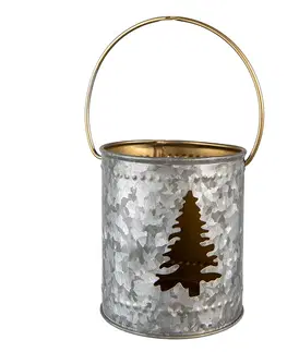 Svícny Šedý  plechový svícen na čajovou svíčku se stromkem a držadlem - Ø  9*10 cm Clayre & Eef 6Y5395
