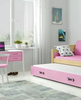 Postele BMS Dětská postel s přistýlkou DAWID | borovice 90 x 200 cm Barva: Růžová