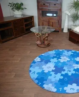 Koberce a koberečky Dywany Lusczow Dětský kulatý koberec PUZZLE modrý, velikost kruh 100