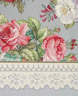 Dekorační ubrusy Šedý gobelínový ubrus s romantickým tkaným květinovým vzorem