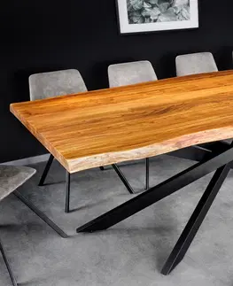 Designové a luxusní jídelní stoly Estila Moderní industriální jídelní stůl Mammut s obdélníkovou deskou z masivního akáciového dřeva v medově hnědé barvě 200 cm