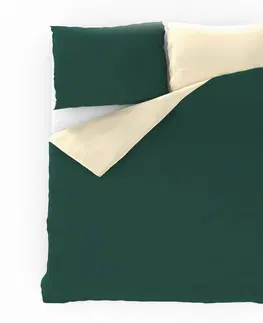 Povlečení Kvalitex Saténové povlečení Luxury Collection tm. zelená/smetanová, 140 x 200 cm, 70 x 90 cm