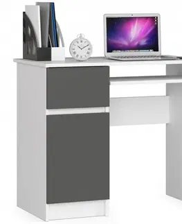 Psací stoly Ak furniture Psací stůl 90 cm Piksel levý bílý/šedý