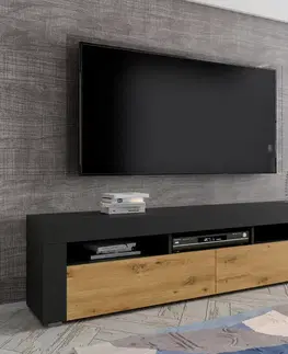 Televizní stolky Televizní stolek MORENO 160 cm univerzální černý mat, dub artisan