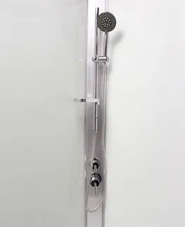 Sprchové vaničky MEREO Sprchový box, čtvrtkruh, 80cm, satin ALU, sklo Point, zadní stěny bílé, SMC vanička, se stříškou CK35172KBSW