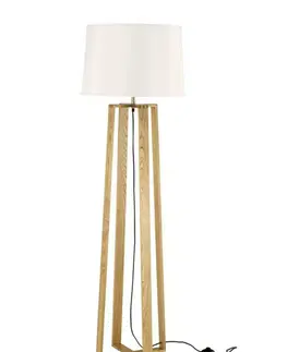 Dřevěné stojací lampy NOVA LUCE stojací lampa ALMA přírodní dřevo bílé stínidlo černý kabel E27 1x12W bez žárovky 60202