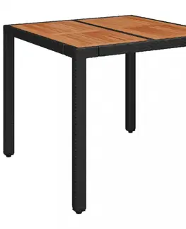 Zahradní stolky Zahradní stůl s dřevěnou deskou černý 90 x 90 x 75 cm polyratan