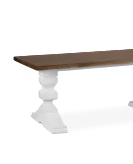 Designové a luxusní jídelní stoly Estila Luxusní koloniální jídelní stůl Blanc v bílém provedení s hnědou povrchovou deskou 200cm