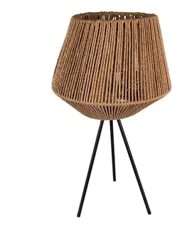 Lampy Černá stolní lampa s hnědým provázkovým stínidlem Iria - Ø 31*53 cm E27/max 1*60W Clayre & Eef 6LMC0070
