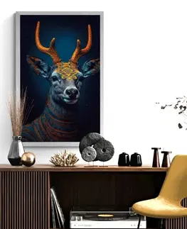 Vládci živočišné říše Plakát modro-zlatý jelen