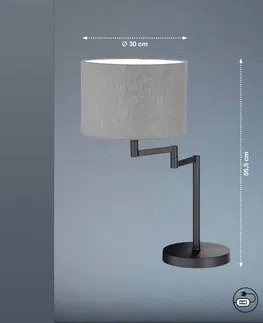 Stolní lampy FISCHER & HONSEL Stolní lampa Rota se šedým plátěným stínidlem