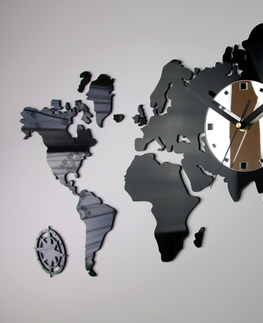 Nalepovací hodiny ModernClock 3D nalepovací hodiny Continents černo-bílé