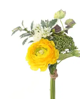 Květiny Umělý svazek Ranuculusu s přízdobami žlutá, 30 cm