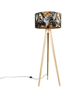 Stojaci lampy Stojací lampa dřevěná s látkovými odstíny květů 50 cm - stativ Classic
