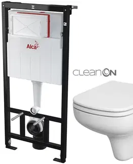 WC sedátka ALCADRAIN Sádromodul předstěnový instalační systém bez tlačítka + WC CERSANIT CLEANON COLOUR + SEDÁTKO AM101/1120 X CN1