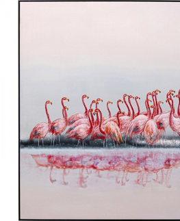 Obrazy na plátně KARE Design Obraz na plátně Plameňáci u vody 100x120cm