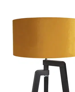 Stojaci lampy Stojací lampa stativ černá se žlutým odstínem a zlatem 50 cm - Puros