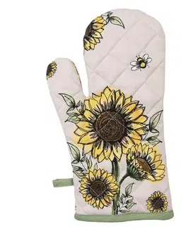 Chňapky Béžová bavlněná chňapka - rukavice se slunečnicemi Sunny Sunflowers - 18*30 cm Clayre & Eef SUS44