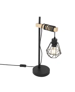 Stolni lampy Venkovská stolní lampa černá se dřevem - Chon