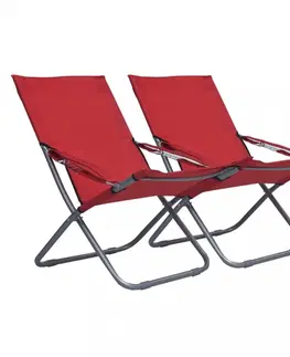 Zahradní křesla a židle Skládací plážová křesílka 2 ks Dekorhome Červená