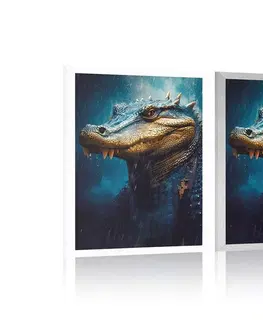 Vládci živočišné říše Plakát modro-zlatý krokodýl