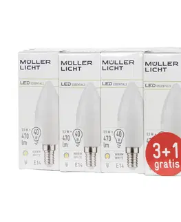 LED žárovky Müller-Licht LED svíčka E14 5,5W 2 700K set 3+1 470lm mat