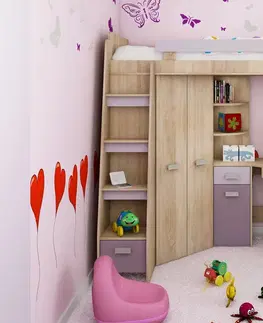 Postele ArtCross Dětská rohová vyvýšená postel ANTRESOLA | dub sonoma / fialová Provedení: levé