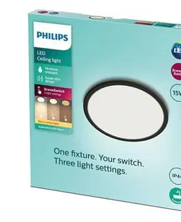 LED stropní svítidla LED Koupelnové svítidlo Philips Superslim CL550 8719514327207 15W 1300lm 2700K IP44 25cm černé, 3-krokové stmívání