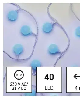 LED řetězy EMOS LED světelný cherry řetěz – kuličky 2,5 cm, 4 m, venkovní i vnitřní, modrá, časovač D5AB01