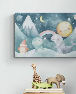 Dětské obrazy Obraz pro děti zvířátka v zasněžené krajině