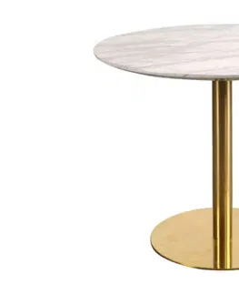 Jídelní stoly Norddan Kulatý jídelní stůl Kane 90 cm imitace mramor / mosaz