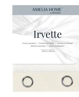 Závěsy AmeliaHome Záclona Irvette Eyelets krémová, 140 x 250 cm