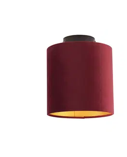 Stropni svitidla Stropní lampa s velurovým odstínem červená se zlatem 20 cm - černá Combi