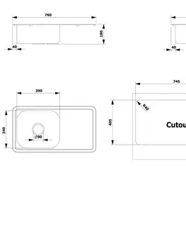 Kuchyňské dřezy AQUALINE Nerezový vestavný dřez s odkapem, 76x18x42 cm AQ7642B