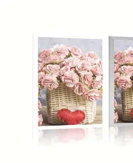 Vázy Plakát kytička růžových karafiátů v košíku