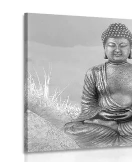 Černobílé obrazy Obraz socha Budhy v meditující poloze v černobílém provedení